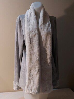 Anthropologie Saturday Sunday Grey White Faux Fur Trim Cardigan Jacket Size: XL